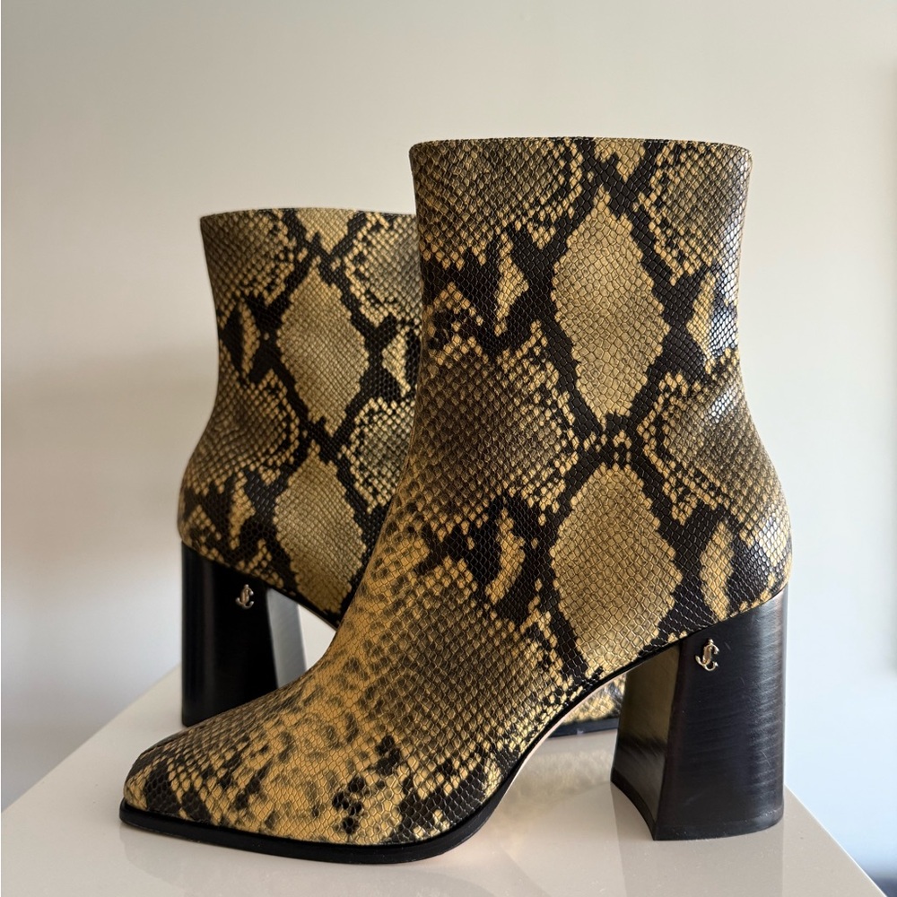 Jimmy Choo Snakeskin Ankle Boots – Size 8M – Python Print Block Heel